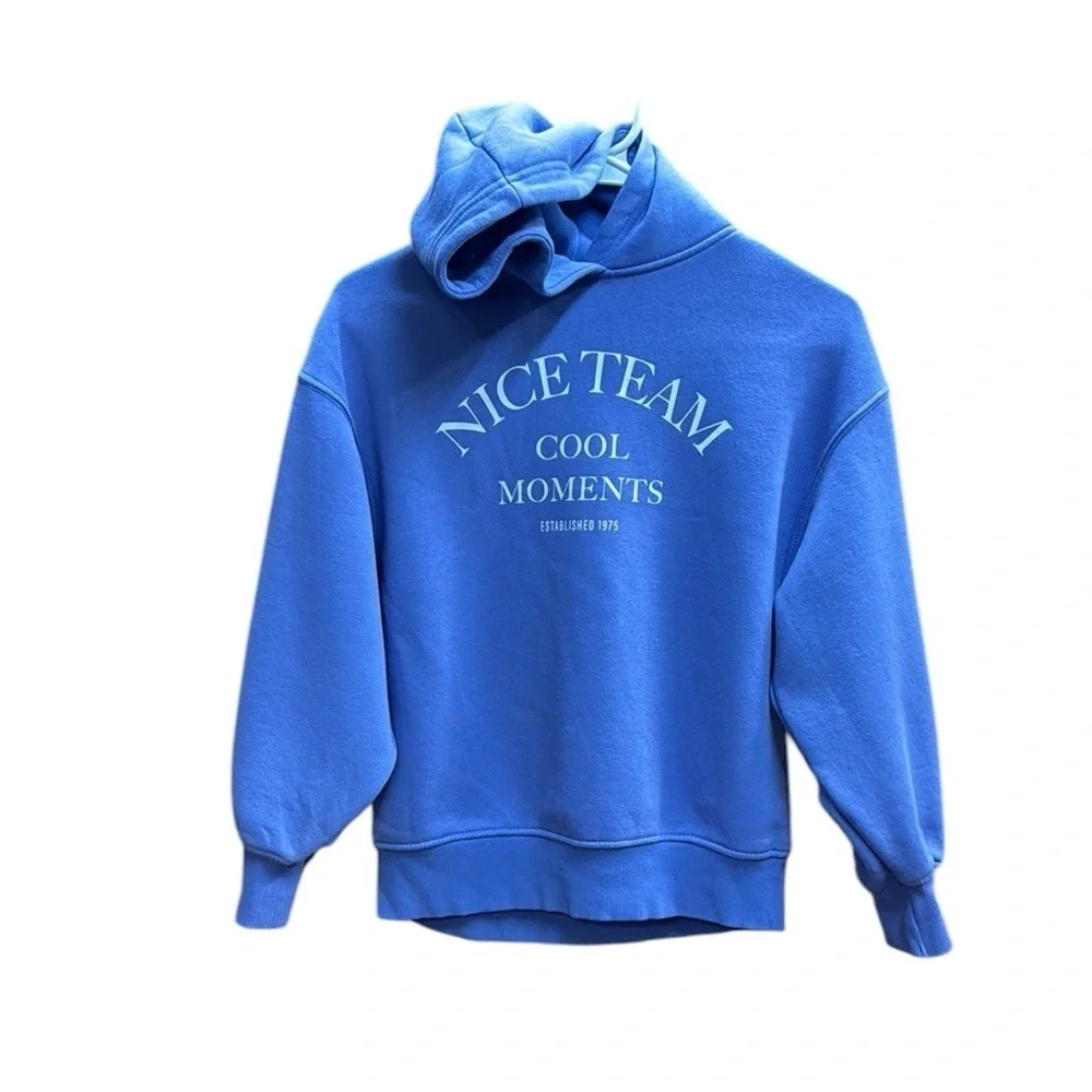 ZARA. Blue Pullover Hoodie with Stylish Print - Picture 1 of 5